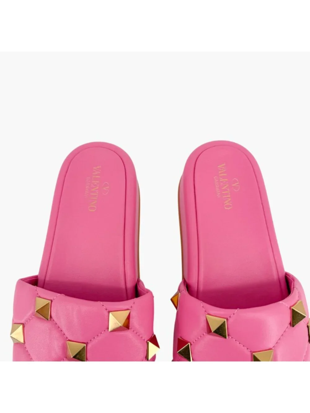 Valentino Roman Stud Platform Slide Sandals Pink Leather Size 39 US 9 Women's